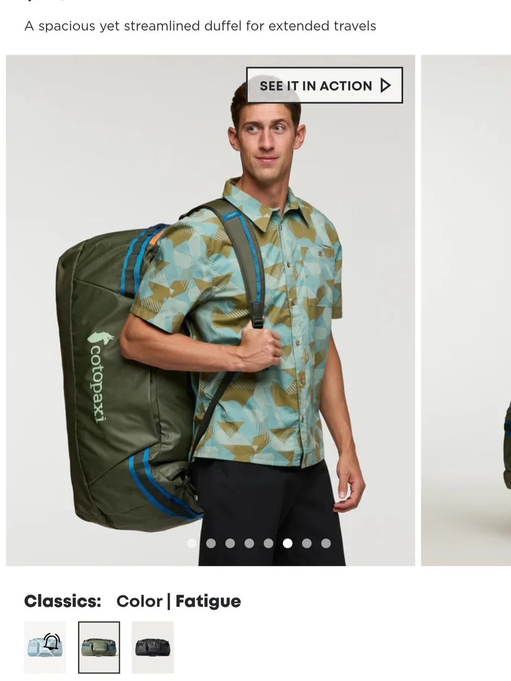 Cotopaxi Olive Green Duffel Allpa 100L
